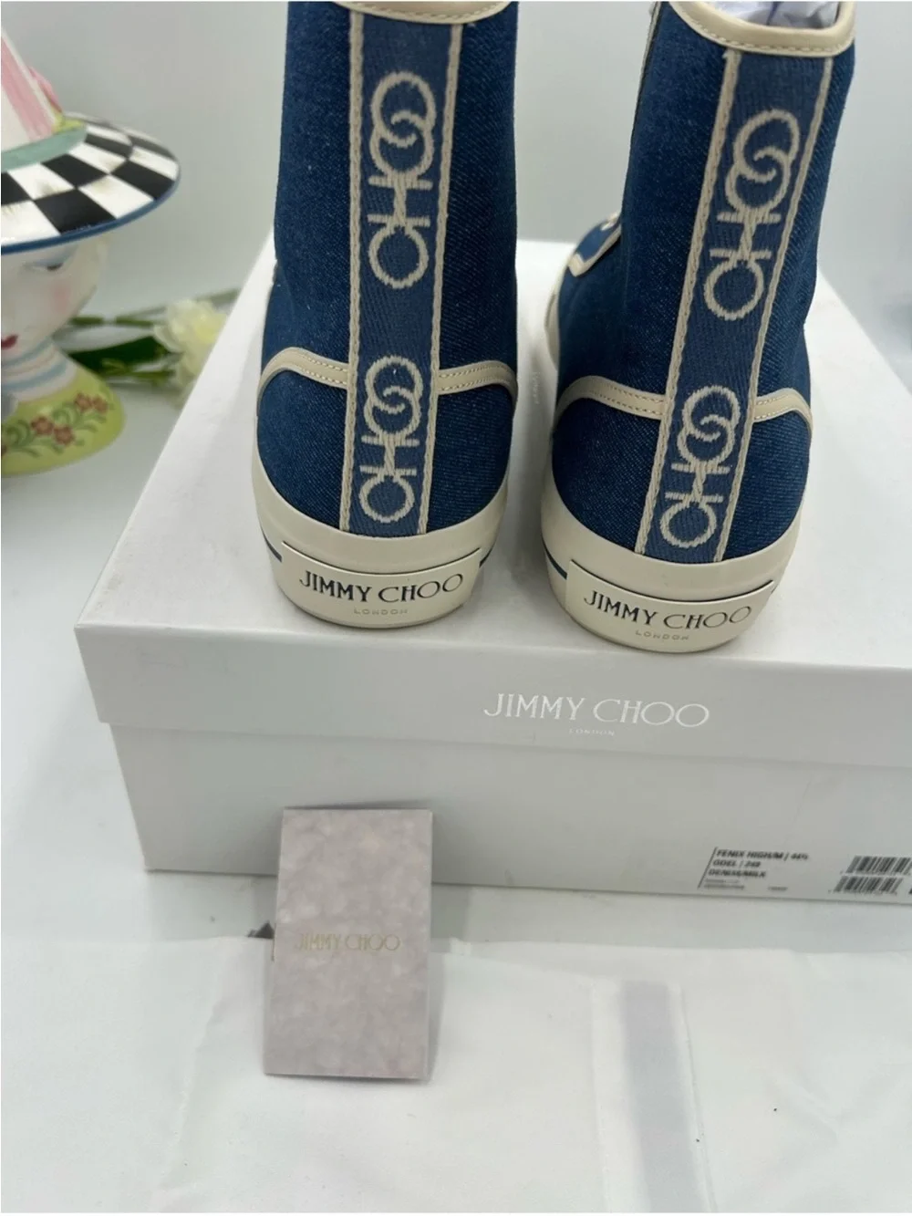Men’s Jimmy Choo FENIX denim high top logo sneakers size 44.5